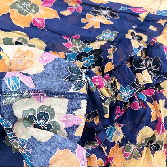 Free People Everything and More Chiffon Babydoll Mini Dress Floral Blue size XS - Picture 7 of 8